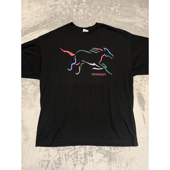 Kentucky Derby Other - VTG 90S KENTUCY DERBY HORSE RACING SHIRT ART GRAPHIC PRINT‎ BLACK FADED SIZE XL
